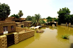 Cảnh ngập lụt do mưa lũ tại khu vực Al-Kadaro, phía Bắc thủ đô Khartoum, Sudan ngày 31/8/2020. (Ảnh: THX/TTXVN)