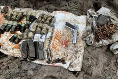 Toàn bộ số vũ khí được phát hiện trong quá trình cải tạo vườn. (Ảnh: TTXVN phát)