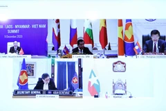 Lãnh đạo các nước Campuchia-Lào-Myanmar tham dự CLMV lần thứ 10 theo hình thức trực tuyến. (Ảnh: Thống Nhất/TTXVN)