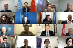 Đại diện các nước thành viên Hội đồng Bảo an Liên hợp quốc họp trực tuyến thông qua Nghị quyết số 2548 gia hạn hoạt động của Phái bộ Liên hợp quốc tại Tây Sahara (MINURSO), ngày 30/10/2020. (Ảnh: Hữu Thanh/TTXVN)