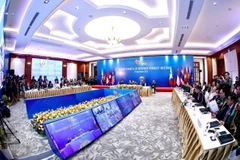 Quang cảnh Hội nghị trực tuyến ACDFM-17 tại điểm cầu Hà Nội. Ảnh: (Dương Giang/TTXVN)