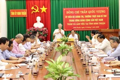 Thường trực Ban Bí thư Trần Quốc Vượng phát biểu tại buổi làm việc với Ban Thường vụ Tỉnh ủy Ninh Thuận. (Ảnh: Công Thử/TTXVN)