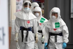 Nhân viên y tế Hàn Quốc làm việc tại bệnh viện Daegu Dongsan, nơi điều trị cho bệnh nhân COVID-19, ngày 19/4/2020. (Ảnh: YONHAP/TTXVN)