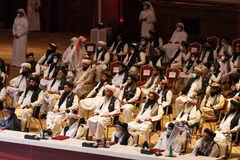Các thành viên phiến quân Taliban ở Doha, Qatar ngày 12/9/2020. (Ảnh: AFP/TTXVN)