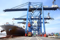 Bốc xếp hàng hoá tại cảng Cát Lái ,Thành phố Hồ Chí Minh. (Ảnh: Danh Lam/TTXVN)