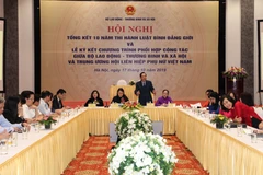 Bộ trưởng Bộ Lao động-Thương binh và Xã hội Đào Ngọc Dung phát biểu tại hội nghị. (Ảnh: PV/Vietnam+)