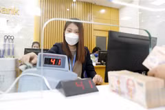 Làm thủ tục cho khách hàng vay vốn tại Ngân hàng TMCP Bảo Việt. (Ảnh: Trần Việt/TTXVN)