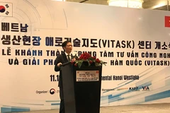 Bộ trưởng Trần Tuấn Anh phát biểu tại Lễ khánh thành Trung tâm Tư vấn và Giải pháp Công nghệ Việt - Hàn. (Ảnh: Đức Duy/Vietnam+)