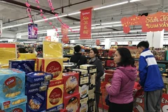 Nhiều siêu thị mở cửa bán hàng xuyên Tết Nguyên đán. (Ảnh: Đức Duy/Vietnam+)