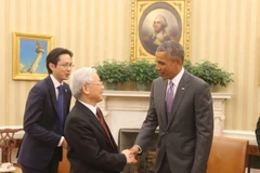 Tổng Bí thư Nguyễn Phú Trọng và Tổng thống Hoa Kỳ Barack Obama đã có cuộc hội đàm chính thức tại tại phòng Bầu dục ở Nhà Trắng. (Ảnh: Trí Dũng/TTXVN)
