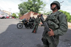 Binh sỹ Venezuela làm nhiệm vụ tại biên giới với Colombia. (Nguồn: AFP/TTXVN)