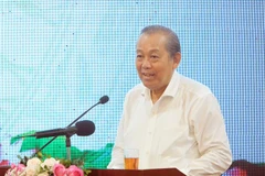 Phó Thủ tướng Thường trực Trương Hòa Bình phát biểu tại buổi làm việc với lãnh đạo thành phố Hải Phòng và đại diện sở, ban, ngành, địa phương liên quan. (Ảnh: An Đăng/TTXVN)