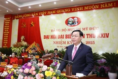 Bí thư Thành ủy Hà Nội Vương Đình Huệ phát biểu chỉ đạo Đại hội. (Ảnh: Văn Điệp/TTXVN)