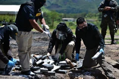 Cảnh sát chuẩn bị thiêu hủy số cocaine thu giữ được tại Tegucigalpa, Honduras. (Ảnh: AFP/TTXVN)