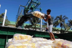 Vận chuyển gạo xuất khẩu bằng đường sông. (Ảnh: Vũ Sinh/TTXVN)