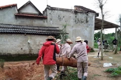 Xử lý thành công một quả bom trong vườn nhà dân. (Ảnh: TTXVN phát)
