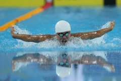 Vận động viên Nguyễn Thị Ánh Viên trên đường bơi. (Ảnh: Quang Nhựt/TTXVN)