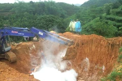 Lực lượng chức năng tỉnh Yên Bái rắc vôi, tiêu hủy lợn nhiễm bệnh. (Ảnh: Ngọc Anh/TTXVN)