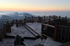 Sương muối phủ trắng trên đỉnh Fansipan. (Ảnh: Quốc Khánh/TTXVN)