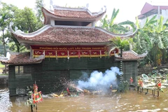 Màn biểu diễn Tứ linh của phường múa rối nước Đồng Ngư, xã Ngũ Thái (Thuận Thành, Bắc Ninh). (Ảnh: Diệp Trương/TTXVN)