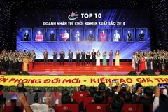 Quang cảnh Lễ trao Danh hiệu Doanh nhân trẻ khởi nghiệp xuất sắc 2018. (Ảnh: Văn Điệp/TTXVN)