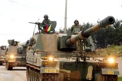 Lính thủy đánh bộ Hàn Quốc tập trận trên đảo Yeonpyeong. (Nguồn: AFP/TTXVN)