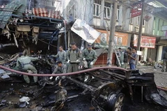 Hiện trường vụ nổ bom ở Narathiwat ngày 20/7. (Nguồn: AFP/TTXVN)