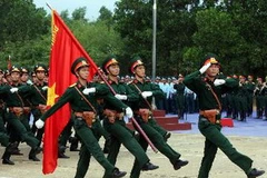 Lực lượng bộ binh tham gia hợp luyện. (Ảnh: Trọng Đức/TTXVN)