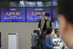 Bảng chỉ số chứng khoán tại Seoul, Hàn Quốc. (Ảnh: Yonhap/TTXVN)