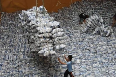 Hoạt động xuất khẩu gạo tại Tổng công ty Lương thực miền Nam. (Ảnh: Vũ Sinh/TTXVN)