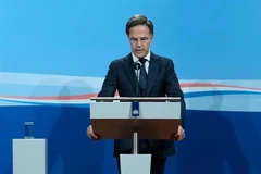 Thủ tướng Hà Lan Mark Rutte trong cuộc họp báo thông báo quyết định từ chức, tại The Hague, ngày 7/7/2023. (Ảnh: ANP/TTXVN)