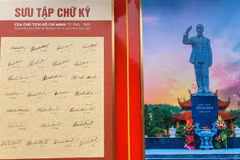 Bút tích của Chủ tịch Hồ Chí Minh trưng bày tại triển lãm. (Ảnh: TTXVN phát)