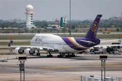 Máy bay của hãng hàng không Thai Airways tại sân bay Suvarnabhumi ở Bangkok, Thái Lan. (Ảnh: AFP/TTXVN)