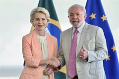 Tổng thống Brazil Inacio Lula da Silva (phải) và Chủ tịch EC Ursula von der Leyen tại cuộc gặp ở Brasilia ngày 12/6/2023. (Ảnh: AFP/TTXVN)