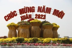 Tỉnh Bình Dương tổ chức đường hoa trang trí các tiểu cảnh hoa, mô hình, đèn màu chào mừng Năm mới. (Nguồn: Báo Lao động)