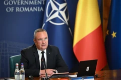 Thủ tướng Romania Nicolae Ciuca tuyên bố mãn nhiệm trong bài phát biểu tại Cung điện Victoria ở Bucharest ngày 12/6/2023. (Ảnh: AFP/TTXVN)