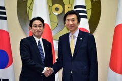 Ngoại trưởng Hàn Quốc Yun Byung Se (phải) và người đồng cấp Nhật Bản Fumio Kishida. (Nguồn: AFP/TTXVN)