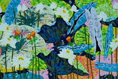 Tác phẩm thử nghiệm vẽ sen trên tranh sơn mài của họa sỹ Phương Việt.