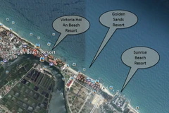 Hình ảnh bãi biển Hội An bị nước biển xâm lấn, chụp từ vệ tinh năm 2014. (Ảnh: Google Earth)