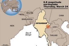 Hình ảnh mô tả trận động đất tại Myanmar.