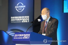 Cựu Tổng Thư ký Liên hợp quốc Ban Ki-moon phát biểu tại diễn đàn. (Nguồn: Yonhap)