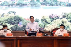 Thủ tướng Phạm Minh Chính phát biểu kết luận buổi làm việc. (Ảnh: Dương Giang/TTXVN)