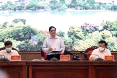 Thủ tướng Phạm Minh Chính phát biểu kết luận buổi làm việc. (Ảnh: Dương Giang/TTXVN)