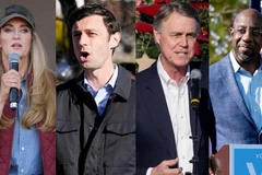 (Từ trái sang phải): Bà Kelly Loeffler, ông Jon Ossoff, ông David Perdue, ông Raphael Warnock. (Nguồn: AP)