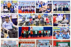 Các đồng chí lãnh đạo và cán bộ, đoàn viên, thanh niên, người lao động trong toàn hệ thống tham gia hiến máu tình nguyện tại các điểm cầu. (Ảnh: Vietnam+)