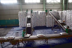 Vận chuyển đạm Phú Mỹ tại kho hàng của PVFCCo tại Cần Thơ. (Ảnh: Huy Hùng/TTXVN)