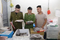 Đoàn Kiểm tra liên ngành kiểm tra một cửa hàng kinh doanh trên địa bàn thành phố Ninh Bình. (Ảnh: Đức Phương/TTXVN)