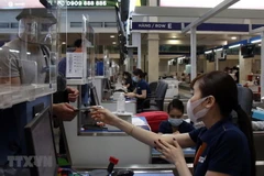 Nhân viên các hãng hàng không làm thủ tục cho hành khách. (Ảnh: Tiến Lực/TTXVN)