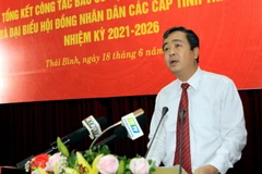 Bí thư Tỉnh ủy, Trưởng ban Chỉ đạo bầu cử tỉnh Thái Bình Ngô Đông Hải Phát biểu tại Hội nghị. (Ảnh: Thế Duyệt/TTXVN)