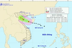 Vị trí tâm bão số 2 ở khoảng 19.1oN; 108.4oE hồi 16h ngày 12/6. (Ảnh: TTXVN phát)